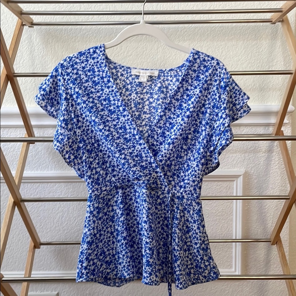 Floral Blue Wrap Top